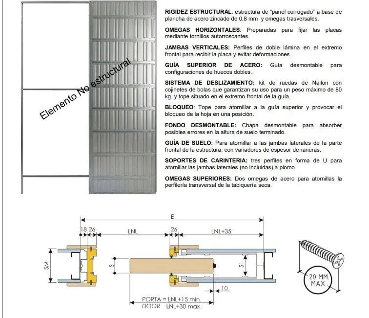 ESTRUCTURA PUERTA CORREDERA 10 CM HOJA 90 CM - Imagen 2