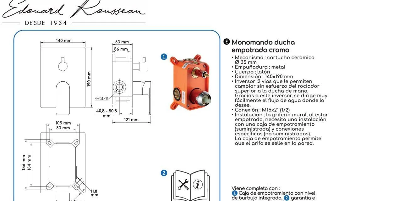 GRIFO DE DUCHA MONOMANDO EMPOTRADO CUADRADO RAMON SOLER - Imagen 2