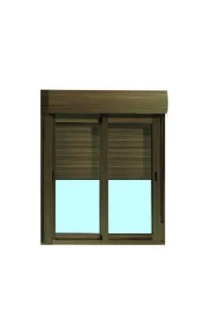 VENTANA ALUMINIO NOGAL CORREDERA CON PERSIANA 100 X 115 CM