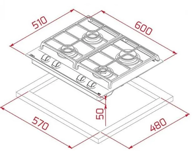 COCINA CRISTAL GAS EXACT FLAME GZC 64300 XBB 60cm - Imagen 3