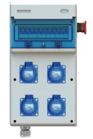 CUADRO ELÉCTRICO PROVISIONAL PARA OBRA DE 11 ELEMENTOS + 4 TOMAS CON PULSADOR DE EMERGENCIA IP67 SOLERA