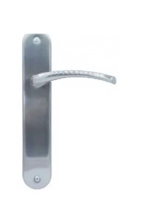 JUEGO MANIVELA FAUS CON PLACA DE ALUMINIO. ACABADO: NÍQUEL SATINADO